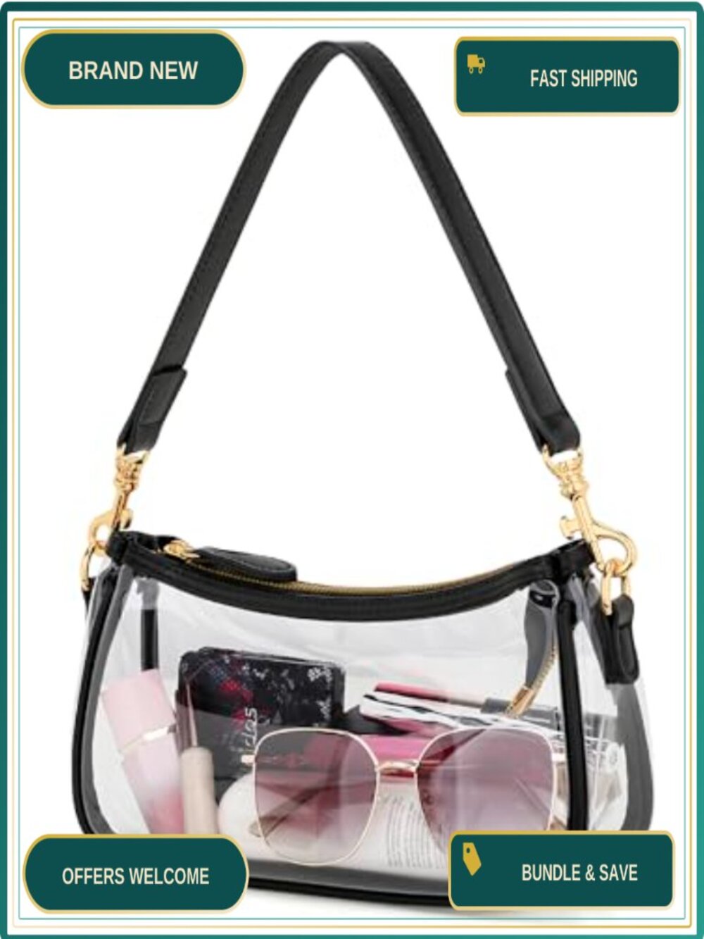 KKXIU Clear PVC Mini Shoulder Bag Zipper Stadium Approved